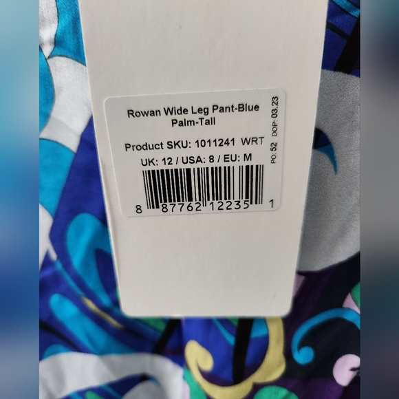 Saint & Sofia Wide Leg Pant, Blue Palm, Size US 8 - Picture 8 of 11